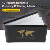 40 Pockets Banknote Currency Collecting Album 20 Sheets Clear Bill Holders World Money PU Leather Hard Cover Storage