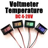 DC 4-28V 2IN1 Digital Voltmeter Thermometer -20C TO +100C LED Display Temperature Meter Voltage Sensor 12V 24v Car Water Air