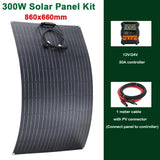 300W Portable Flexible ETFE Solar Panel Kit High Efficiency Monocrystale Cells, Waterproof, Foldable for 12V Battery Charging
