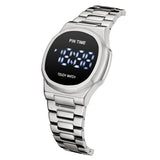 PINTIME Fashion Men Watch Top Brand Luxury Full Steel Square Digital Watches Casual Multifunction Calendar Electronic Wristwatch