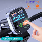4.8A Car Mp3 Player Bluetooth 5.0 FM Transmitter Receiver Dual USB Charger Phone Handsfree Car Kit Support TF Card U Disk EQ Mod