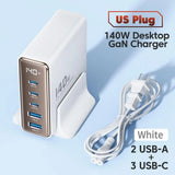 Toocki 140W GaN 5in1 Desktop Fast Charge USB Type C LED Display Charger For iPhone Xiaomi Smartphone Laptop