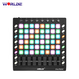 WORLDE PAD48 Portable MIDI Drum Pad Controller 48 RGB Backlit Pads Knobs 16 Buttons 8 Sliders with USB Cable