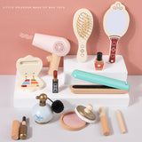 Baby Wooden Girls Make Up Set Toys Pretend Play Cosmetic Bag Beauty Hair Salon Toy Makeup Tools Kit For Christmas Gifts