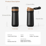 320ML Portable French Press Coffee Maker with Plunger Filter Stainless Steel Car Vacuum Bottle Insulated Travel Mug