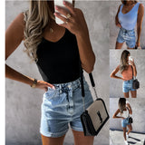Simple Solid Color Sleeveless V-neck Sunken Stripe Women's Vest