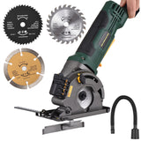 580W Mini Corded Electric Compact Circular Saw with Laser Guide Scale Ruler Vacuum Port 3 Blades for Cutting Wood