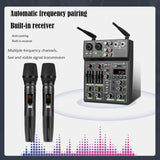 4 Channel USB Audio Mixer with Wireless Microphone Studio Sound Mixers Bluetooth-compatible REC DJ Console Mi for Karaoke