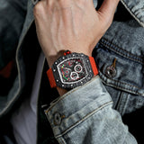 PINTIME Man Watch Chronograph Sport Quartz Wristwatch Silicone Strap Luminous Waterproof 3Bar Tonneau Case Clock Reloj Hombre