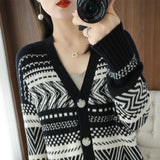 Women's Vintage Jacquard Wool Knit Jacket Cardigan