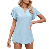 Women's Solid Color And V-neck Ruffle Sleeve Casual T-shirt