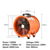 220V 1.5KW Portable Axial w Blower High Speed Mobile Ventilation Strong Exhaust Duct Marine Fan