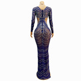 Fashionable ethnic style floral sexy side slit slimming company banquet dress