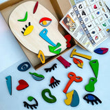 Wooden Montessori Puzzles, 26 Part Picasso Modern Puzzle, Colored Face Art Educational Stem Toy -Wooden Toddler Easy To Use