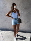 Simple Solid Color Sleeveless V-neck Sunken Stripe Women's Vest