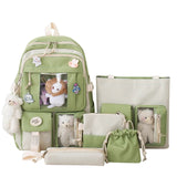 4pcs/set School Large Capacity Canvas Backpack For Students Bookbags Girls Kawaii Casual Book Travel Rucack Shoulder Bags
