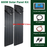 600W/300W Flexible Solar Panel Kit with 12V Battery Charger - Monocrystalline Cell Solar System for Outdoor Camping, Yacht, Car, RV, Boat