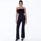 European And American Sexy Tube Top Feather Bandage Jumpsuit