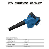 Cordless Kit Jobsite Blower Fast Charger 3 Variable Speeds for Blowing Dust, Leaf Light Duty Worhop Cleaning