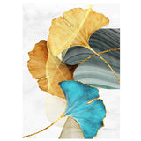 Blue Green Yellow Gold Leaf Plant Flower Canvas Poster Abstract Painting Wall Art Print Living Room Decoration
