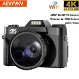 AEVYVKV Professional WiFi Camera 4K Camcorder 3.0 180° Flip Screen Selfile Digital Webcam Suitable for Beginners Travel