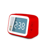 Wireless Bluetooth 5.0 Speaker Portable FM Radio Alarm Clock with Mirror Night Light LED Dispaly Support USB TF Card