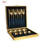 16Pcs Black Gold Dinnerware Set Stainless Steel Dinner Knife Fork White Gold Cutlery Set With Giftbox Drop Kitchen Cutlery