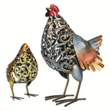 1pc Colorful Carved Iron Hen and Chick Metal Sculpture - Perfect Garden Furnishing and Home Ornament