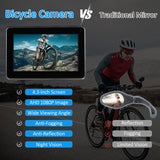 Bicycle Handlebar Mirror & Rear Camera - 4.3" Monitor, 1080P, Rechargeable, Color Night Vision, 150° Wide Angle