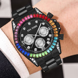 PINTIME Business Men's Watch Iced Out Diamond Stainless Steel Strap Luxury Color Quartz Wristwatch Waterproof Relogios Masculino