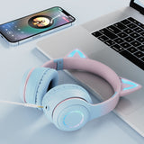 2022 LED Cat Ear Bluetooth 5.1 Wireless Headphones Young People Kids Headset Support 3.5mm Plug With Detachable Mic