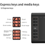 10x6" Professional Graphics Drawing Tablet 12 Express Keys 8192 Levels Battery-Free Stylus/30pcs Pen Refill Support PC/Laptop