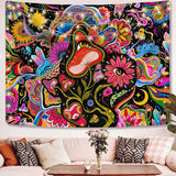 Mushroom Trippy Psychedelic Eyes Colorful Flowers Wall Hanging Hippy Tapestry For Home
