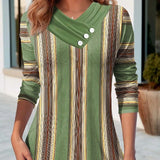 Geometric Stitching Contrast Color Women's V-neck Long Sleeve
