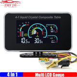 4 In 1 LCD Gauge Water Temperature+Oil Pressure+Fuel Level Gauge+Voltmeter with Sensor 1/8NPT for Universal Truck Car 12V 24V