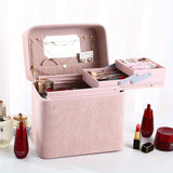 1pc Large Capacity Makeup Case with Double-Layer Tray - Portable Cosmetic Storage Box for Beauty Products