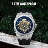 PINTIME Men's Watches Luminous Waterproof Automatic Mechanical Wristwatch Skeleton Samurai Head Dial Silicone Strap Sports Reloj