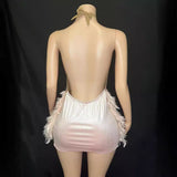 Pink Luxury Elegance, Spectacle, Small Diamond Skirt, Feather Adult Dress, Party Evening Dress