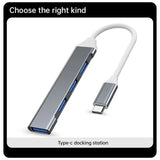 USB-c one to four computer splitter Type-c hub expansion dock USB 3.0 suitable for mobile phones and laptops
