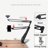 Photography Adjustable Arm Phone Camera Arm Tripod Table Stand with Phone Holder for Led Ring Light Overhead DSLR Camera Webcam