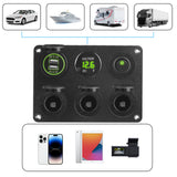 12V 24V Switch Panel Dual USB Chargers 4.2A Cigarette Lighter Plug Socket Power Adapter Outlet for Car Boat RV Voltmeter Toggle