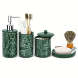 4pcs Bathroom Accessory Set, Ceramic Bathroom Decor Set, Soap Dispenser, Toothbrush Holder, Canister With Lid, Soap Dish, Decorative Printed Bathroom Accessories