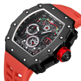 PINTIME Man Watch Waterproof 30m Quartz Wristwatch Luxury Tonneau Case Chronograph Silicone Strap Calendar Luminous Reloj Hombre