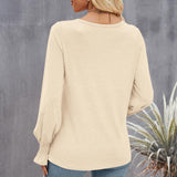 Women's V-neck Long Sleeve Loose T-shirt