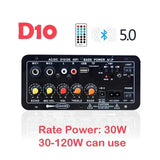 D10 Bluetooth Audio Amplifier Board 30-120W Subwoofer Dual Microphone AMP Module for 4 ohms 8-12 inch Speaker 12/24V 110/220V