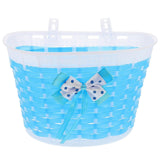 Children Bicycle Basket With Ribbon Bow Plastic Front Handlebar Basket Carrier Bike Tricycle Scooter Storage Basket For Adult Kids Cycling