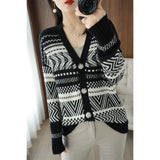 Women's Vintage Jacquard Wool Knit Jacket Cardigan