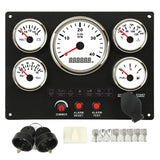 Boat Instrument Panel 4000RPM Tachometer Fuel Level Water Temperature Oil Pressure Meter Voltmeter 5 Dash Gauge Set White Dial