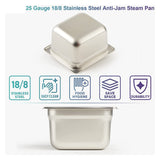 6 Pack Anti-Jam Slotted Hotel Pans with Lids, 1/6 Size 4 Inch Deep, Commercial 18/8 Stainless Steel Steam Table Food Pan