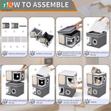 Indoor Cat House with Separate 2 Large Cat Bed Cave Hideaway Condos and Hanging Balls. Cat Cube for Multiple Cats and Kittens.